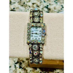 Kim‎ Rogers Crystal Rhinestone Square Face Bracelet Watch Vintage Style Piece